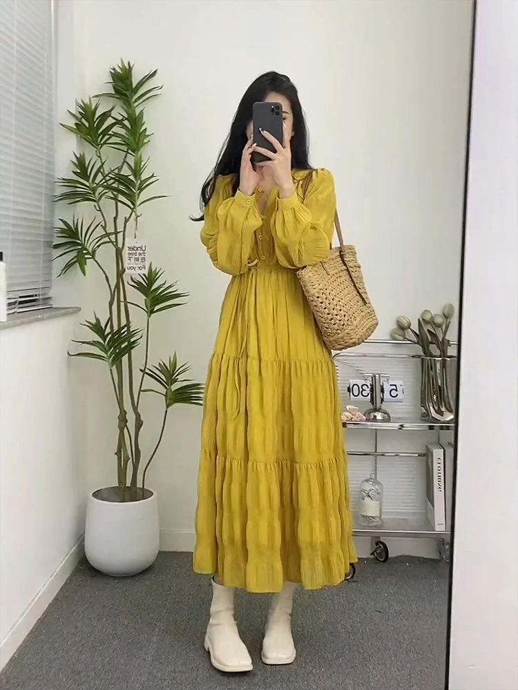 

Casual Chiffon Dresses for Women 2023 New Summer Fashion Elegant Party Long Dresses Long Sleeved Streetwear LOOSE Vintage Dress