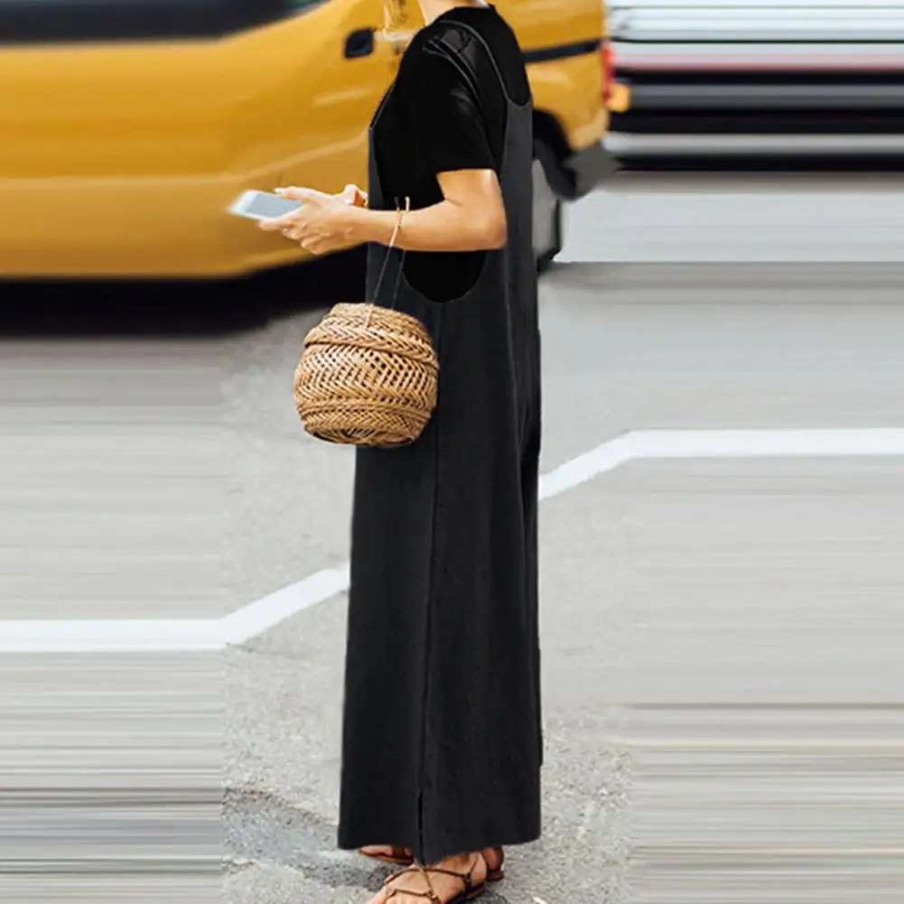 

Комбинезон женский с открытой спиной, однотонный мешковатый ромпер с регулируемыми лямками, повседневная простая летняя одежда