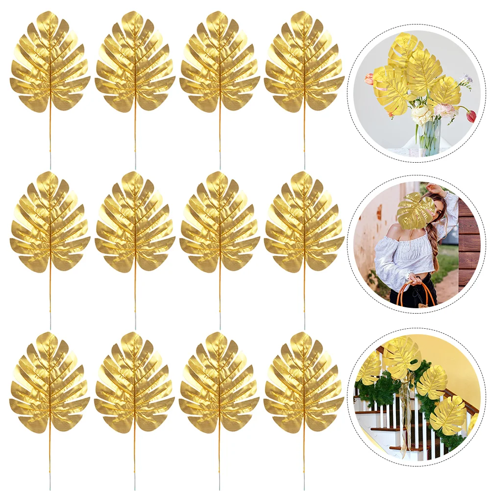 

15 Pcs Golden Monstera Leaf Simulated False Artificial Tropical Decor Silk Cloth Scene Accessory