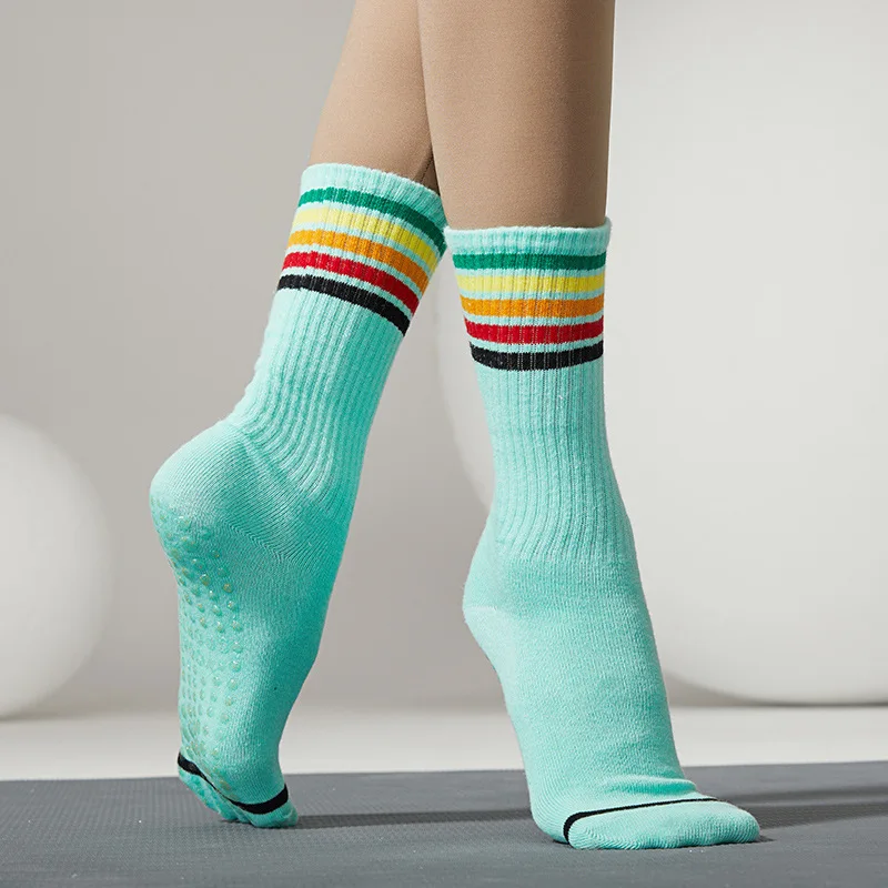 

LuLu Fitness Running Street Yoga Summer Calf Socks Women Antiskid Knee High Pilates Blended Rainbow Calf Slim Breathable Socks