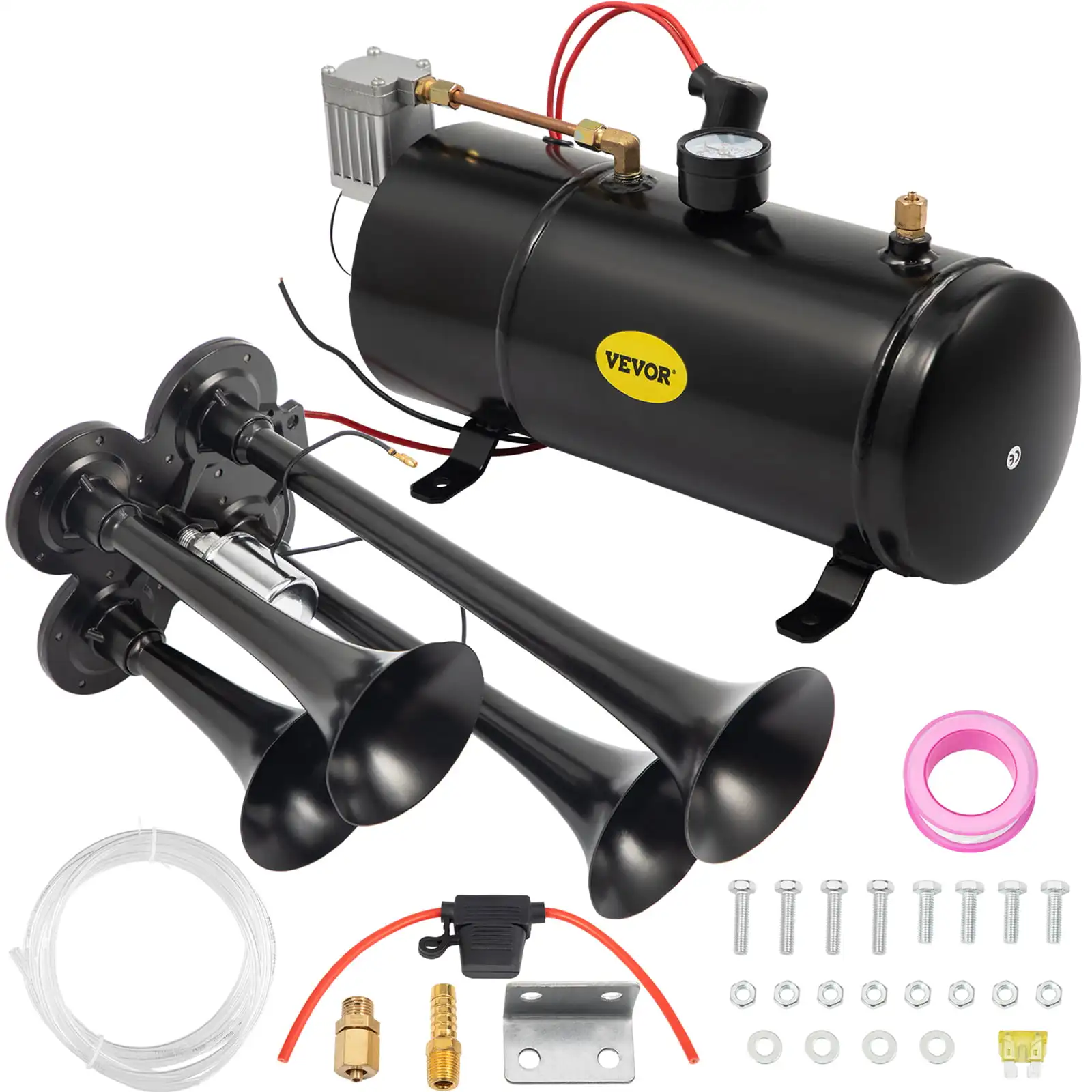 

Nice Train Horn Kit 12V 4 Trumpet W/150PSI Air Compressor Complete System Top1