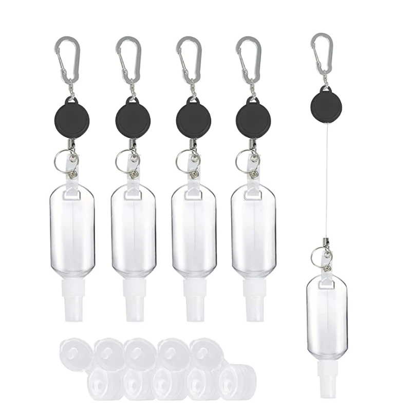 

5 Sets 50ml Empty Hand Soap Bottles Portable Refillable Fine Mist Spray Container with Keychain Stretchable Lanyard