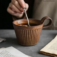 japanese style simple coarse pottery coffee cup retro antique vertical grain coffee mug ceramic cups bubble tea cup bebedouro