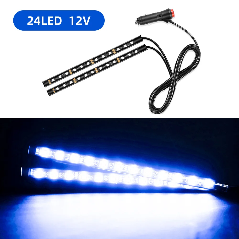 

24LED Bar Car Interior Backlight 12V Ambient Mood Foot Lights With Cigarette Lighter 5050 SMD Decorative Atmosphere Lamps 6500K