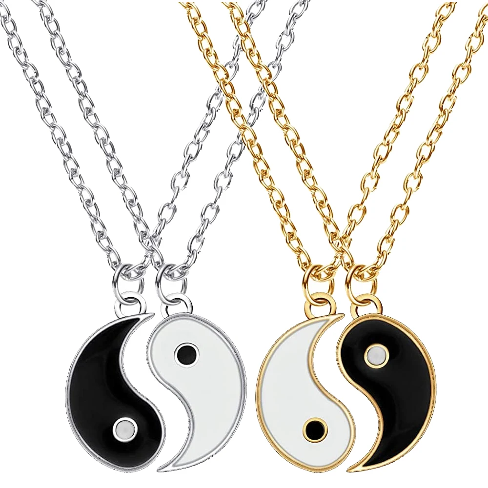 

2Pcs Tai Chi Paired Pendant Couple Necklaces For Lovers Best Friends Yin Yang Long Gold Chain Necklace Fashion Jewelry Gifts