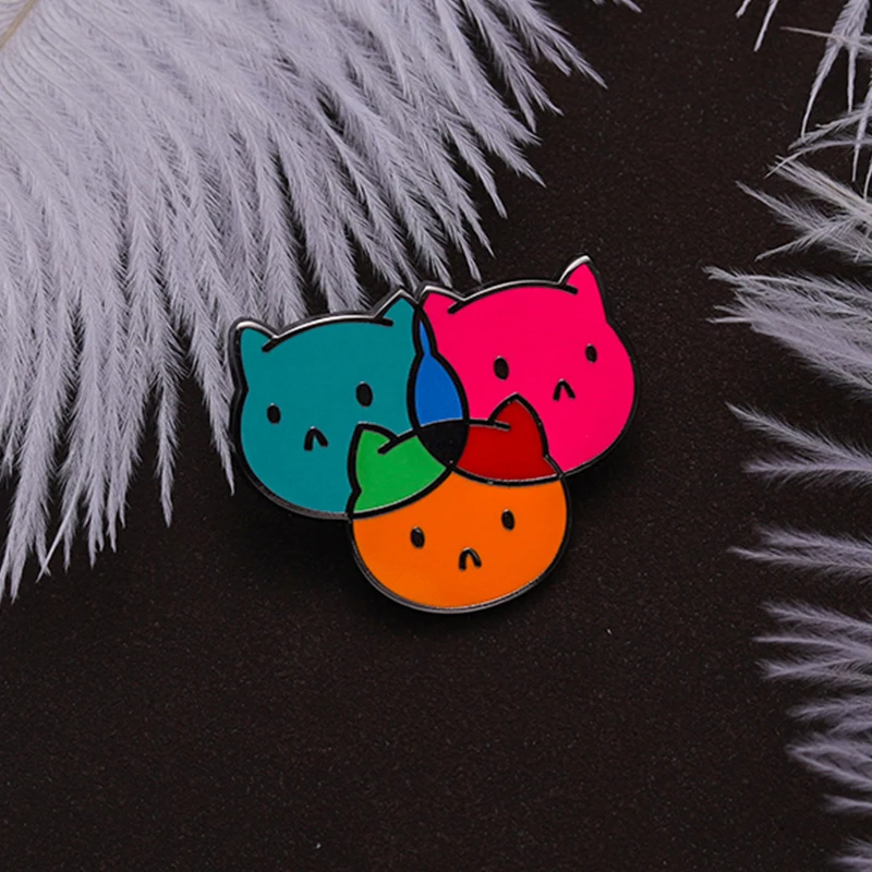 Cartoon CMYK Cats Hard Enamel Pin Cute Kawaii Three Color Kitties Brooches Lapel Backpack Badge Jewelry Gifts For Friends