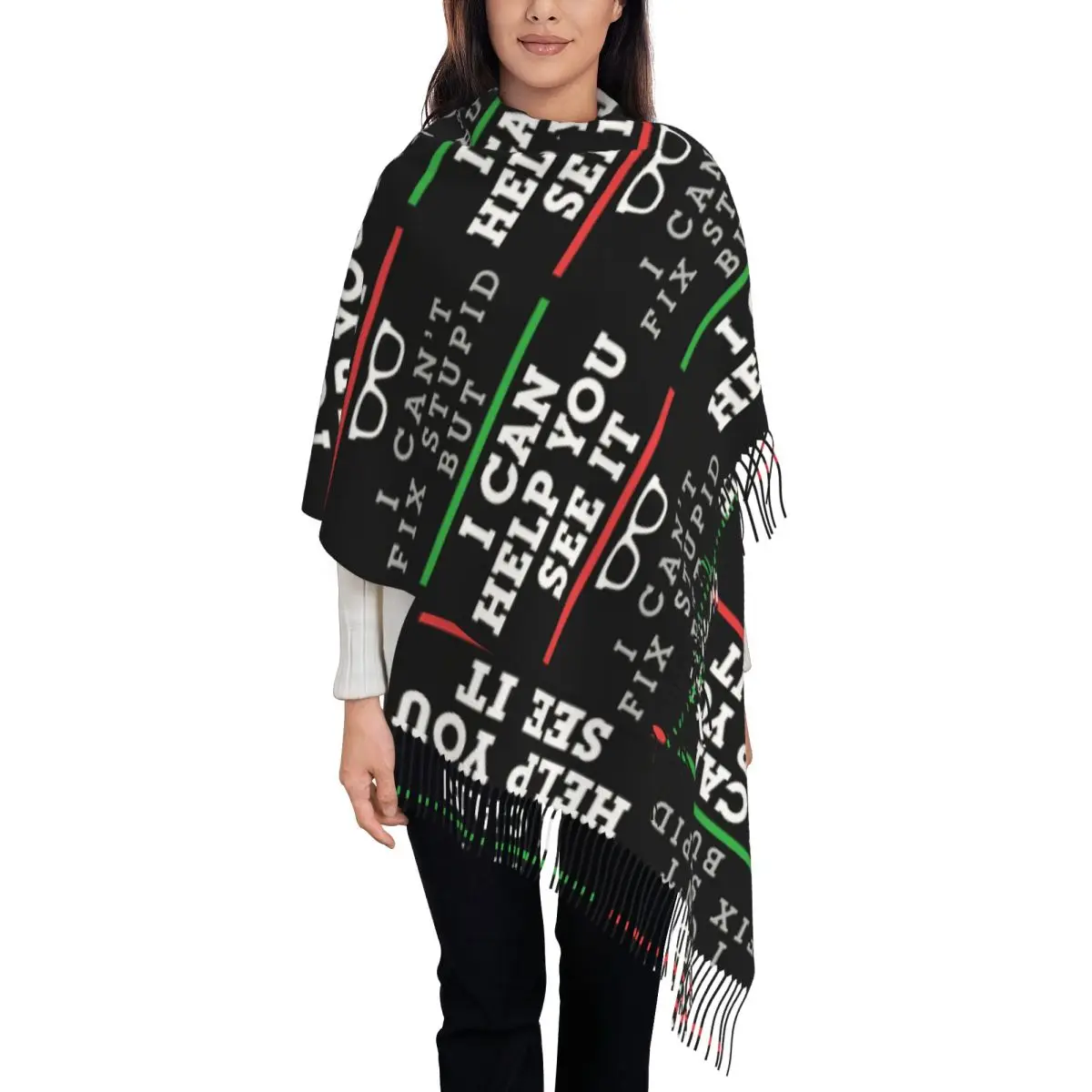 Optometrist Optometry Ophthalmology Funny Saying See Stupid Scarf Tassel Scarves for Women Shawls Wraps Fall Winter Shawl Wrap