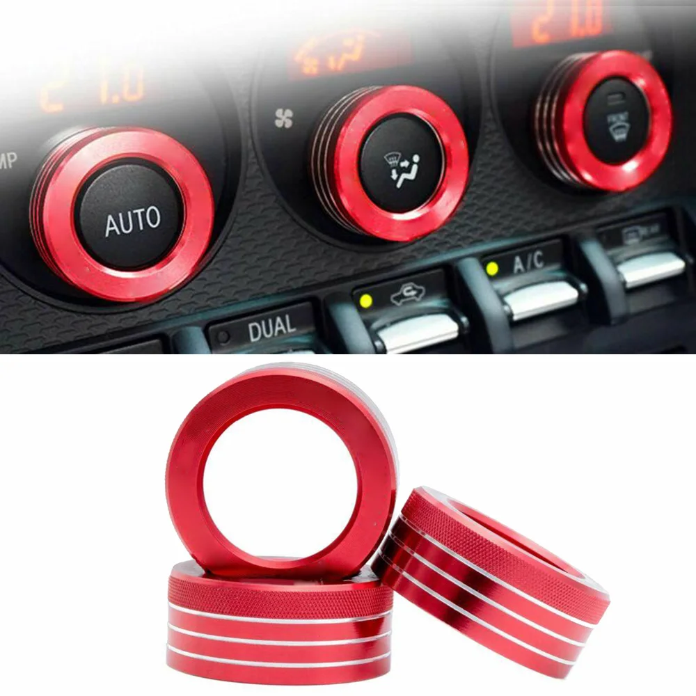 

3pcs AC Knob Control Volume Red Cover Rings Trim For 2013-UP Subaru BRZ FRS For Toyota 86 GT86 FT86 Control Knob Ring Kit