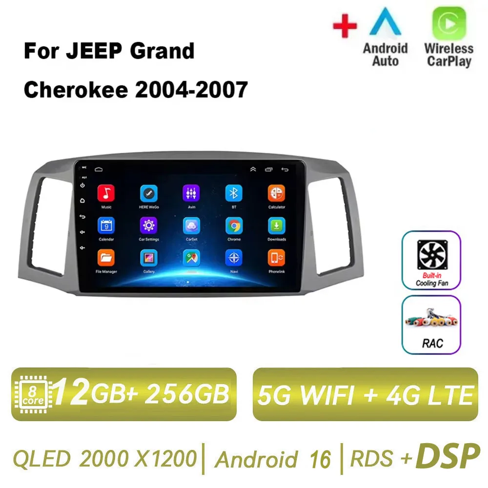 

Для JEEP Grand Cherokee WK 2004-2007: Автомобильная мультимедийная система Android 16 с Carplay, Auto, навигацией, видео, Wi-Fi, 4G, DSP