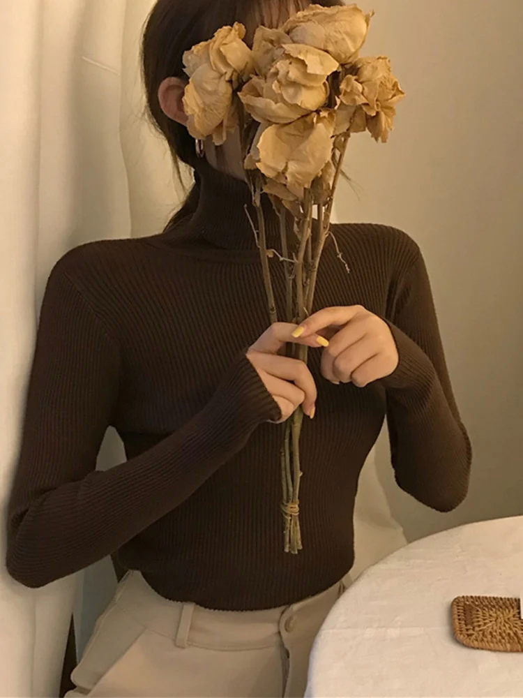 

Женский вязаный джемпер с высоким воротником и длинным рукавом