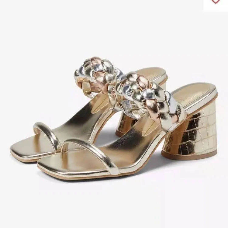 

Summer Chunky Heel Slippers Platform High Heels Women Slipper Ladies Weave Shoe Wedge Slipper Flip Flop Sandals Large Size 35~43