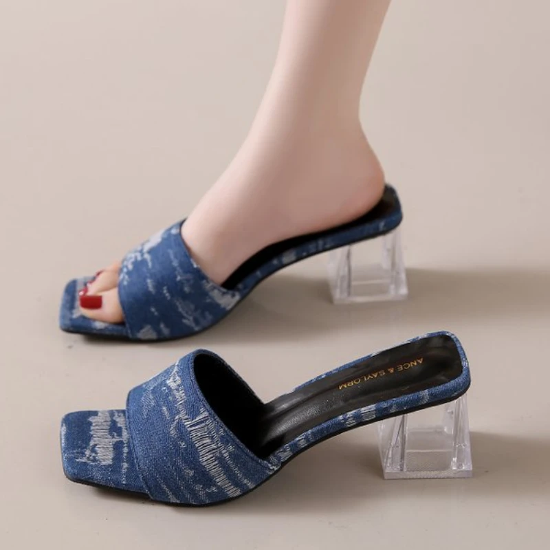 

Women Shoes 2023 Summer Women's Slippers Blue Heels Simple Young Fashionable Girls Slippers Black Comfortable Leisure Travel