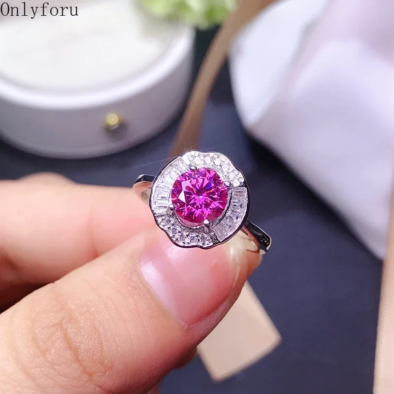 Pink Moissanite 1ct 6.5mm Moissanite Silver 925 Simple Design Ring Excellent Cut Grade Test Positive Diamonds with GRA