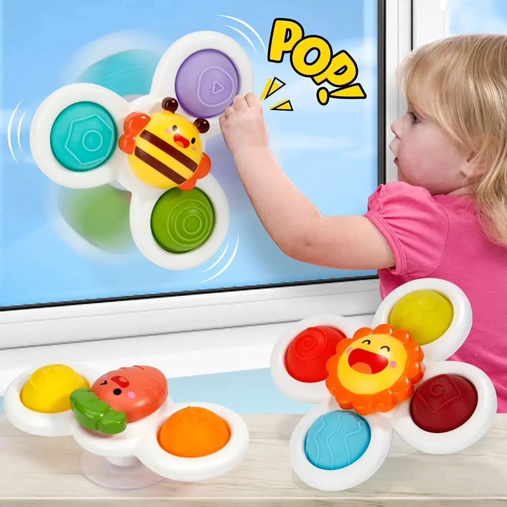 3PCS Suction Cup Spinner Toy for Baby Bath Toy Simple Dimple Fidget Toys with Stackable Suction Cup Sensory Toy for Toddler