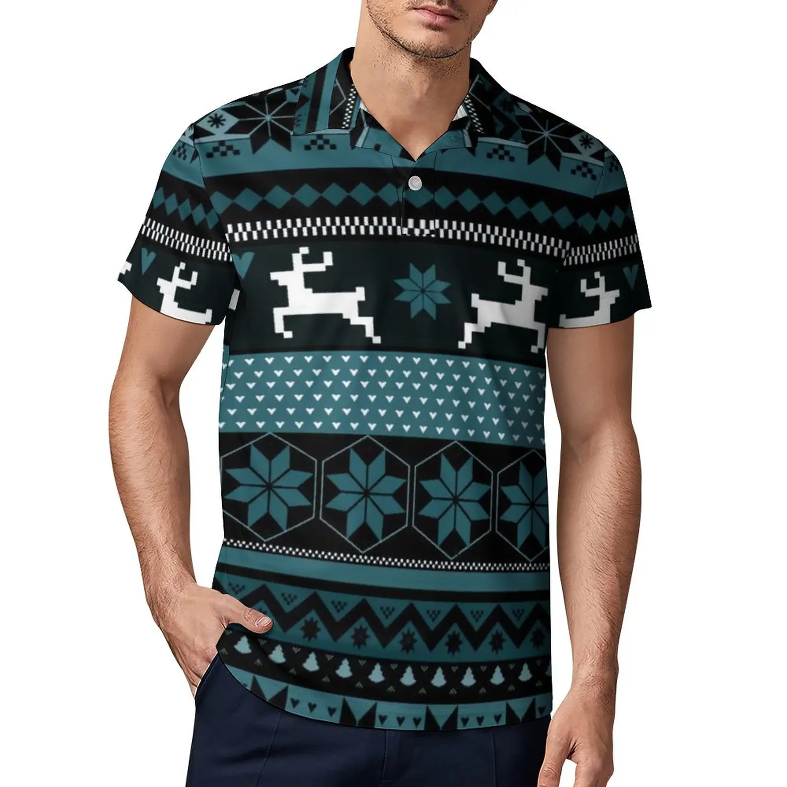 

Мужская рубашка-поло, с отложным воротником, с коротким рукавом, в нордическом стиле