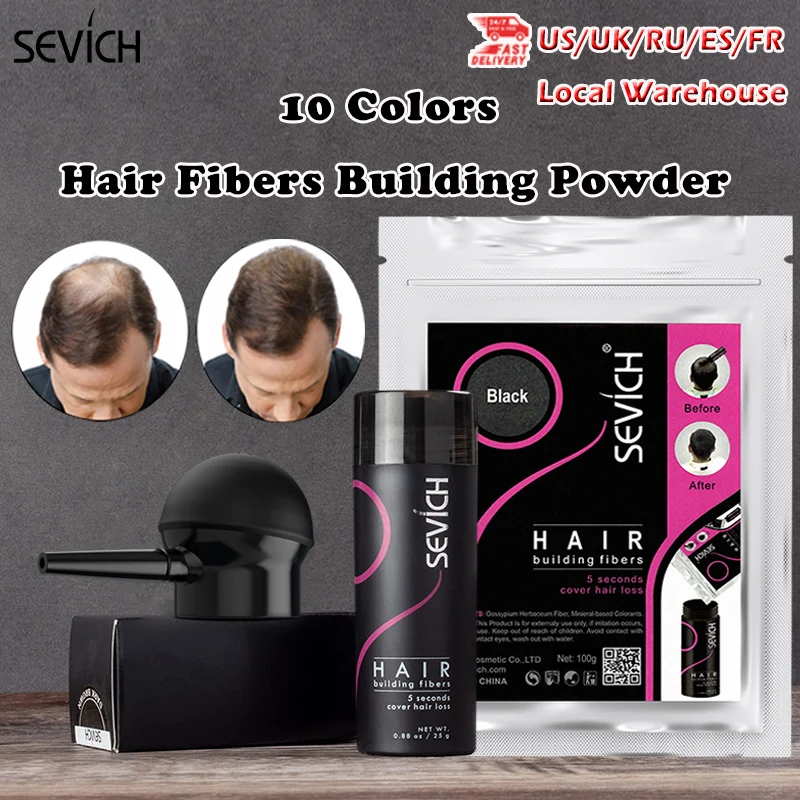 Sevich 10 Colors Hair Building Fibers Spray 100g Keratin Hair Fiber Refill Nozzle Applicator Pump For Hair Building Fiber Bottle