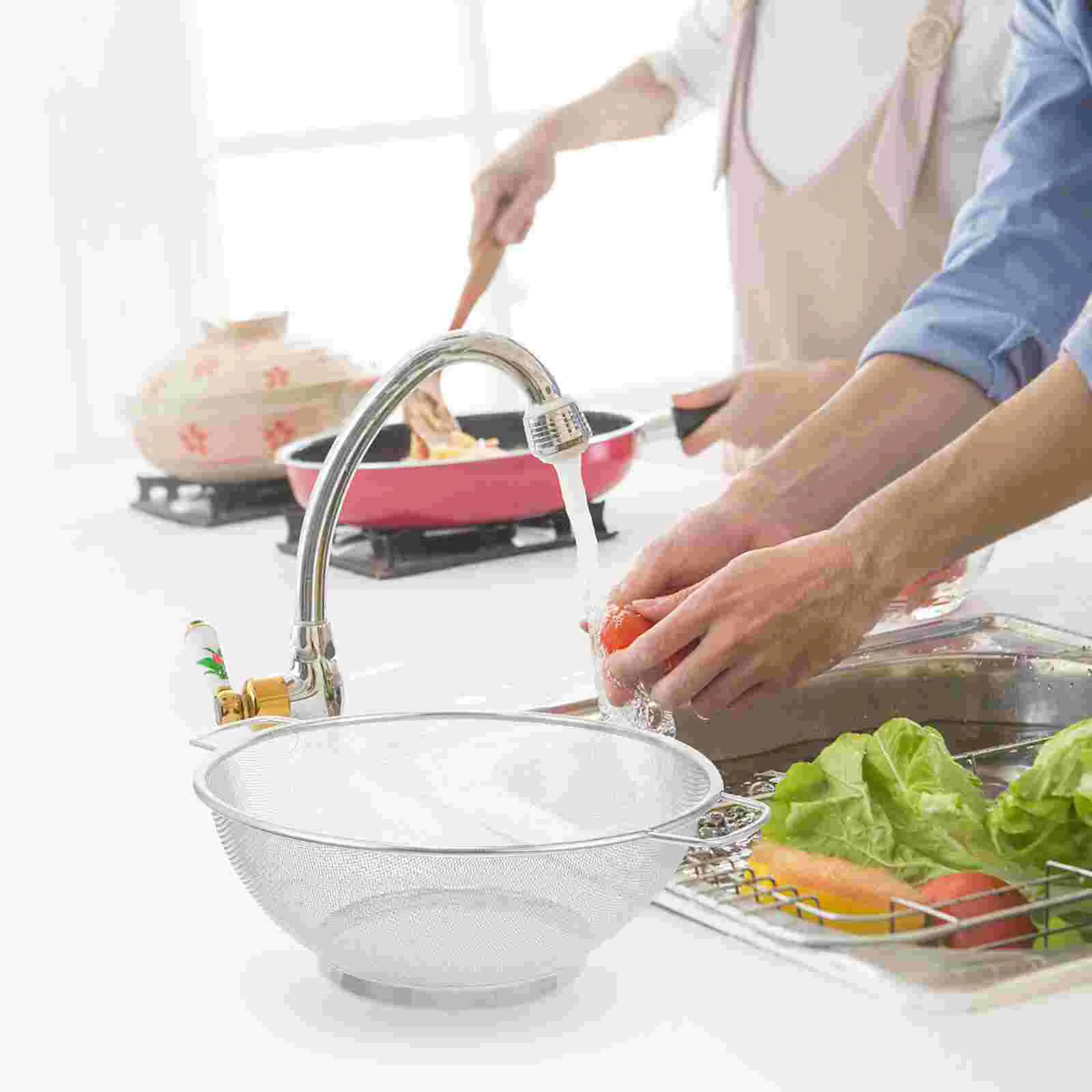 

Rice Washing Bowl Strainer Colander Handle Fine Mesh Filter Storage Stainless Steel