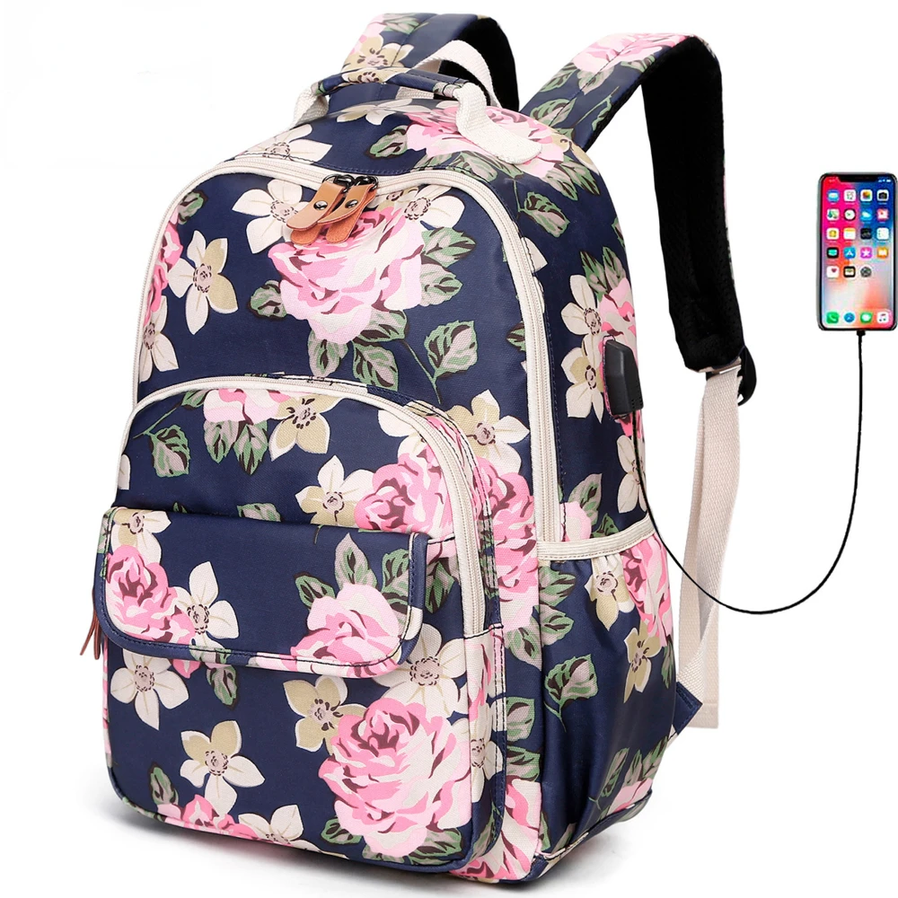 Water-resistant Floral School Backpack Travel Bag Girls Bookbags Satchel Large Capacity Computer Bag Backpack Women