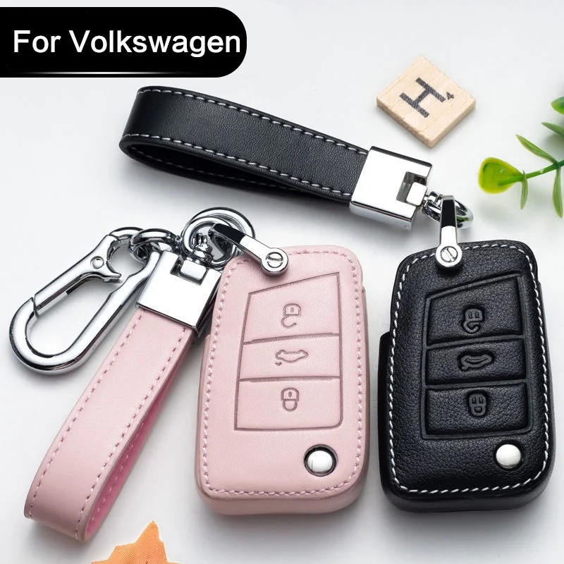 

Кожаный чехол для автомобильного ключа, защитный чехол для Volkswagen Bora VW Polo Tiguan Jetta Passat B5 B6 B7 Golf Beetle for Skoda