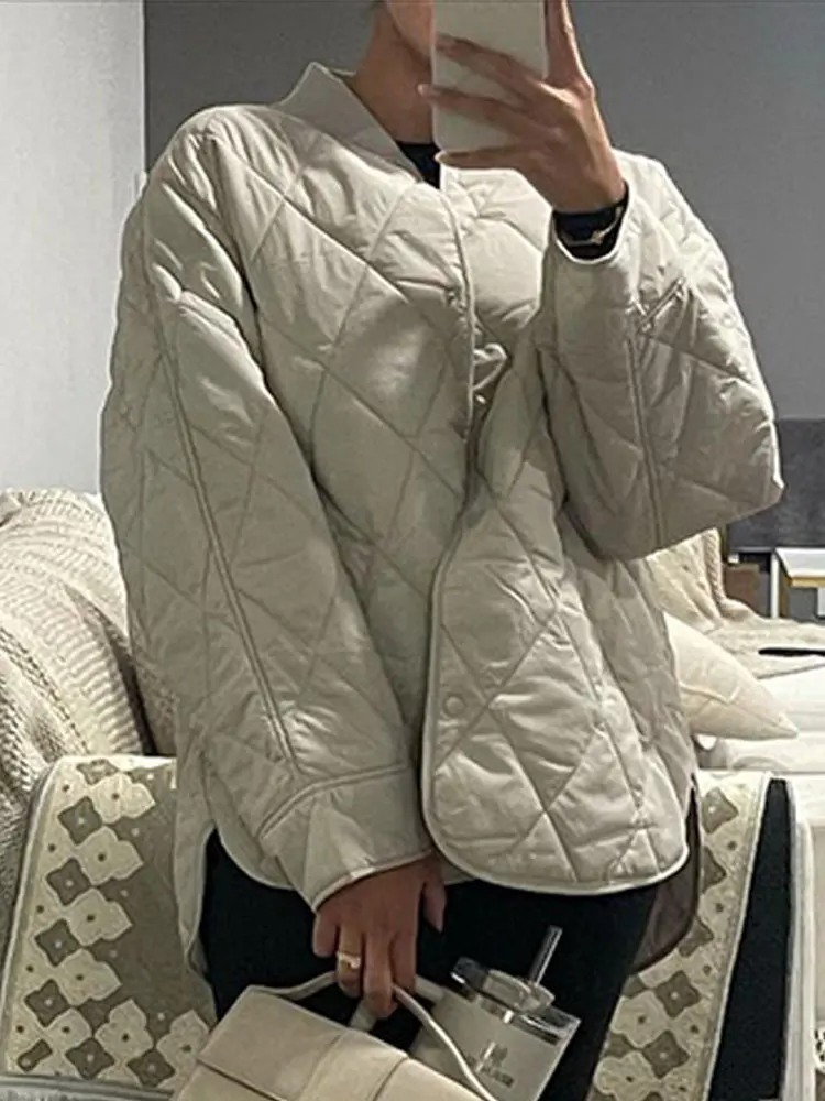 Однотонная клетчатая куртка с воротником-стойкой женское мягкое теплое