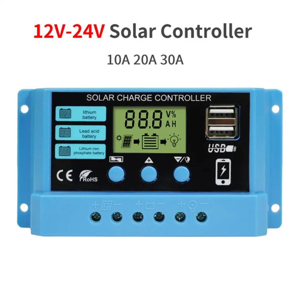 

PWM 10A 20A 30A Solar Charge Controller 12V 24V PV Regulator With LCD Display Dual USB Charging Smart Home Automation