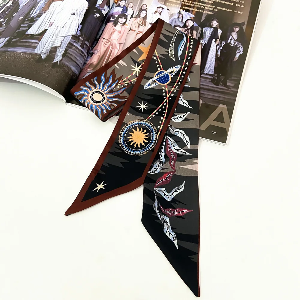 

Big Brand Silk Scarf For Women Phoenix Bird Sun Printed Handle Bag Ribbons Brand Fashion Head Scarf Small Long Skinny Scarves