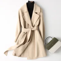 New double-sided cashmere coat high-end lace-up woolen coat