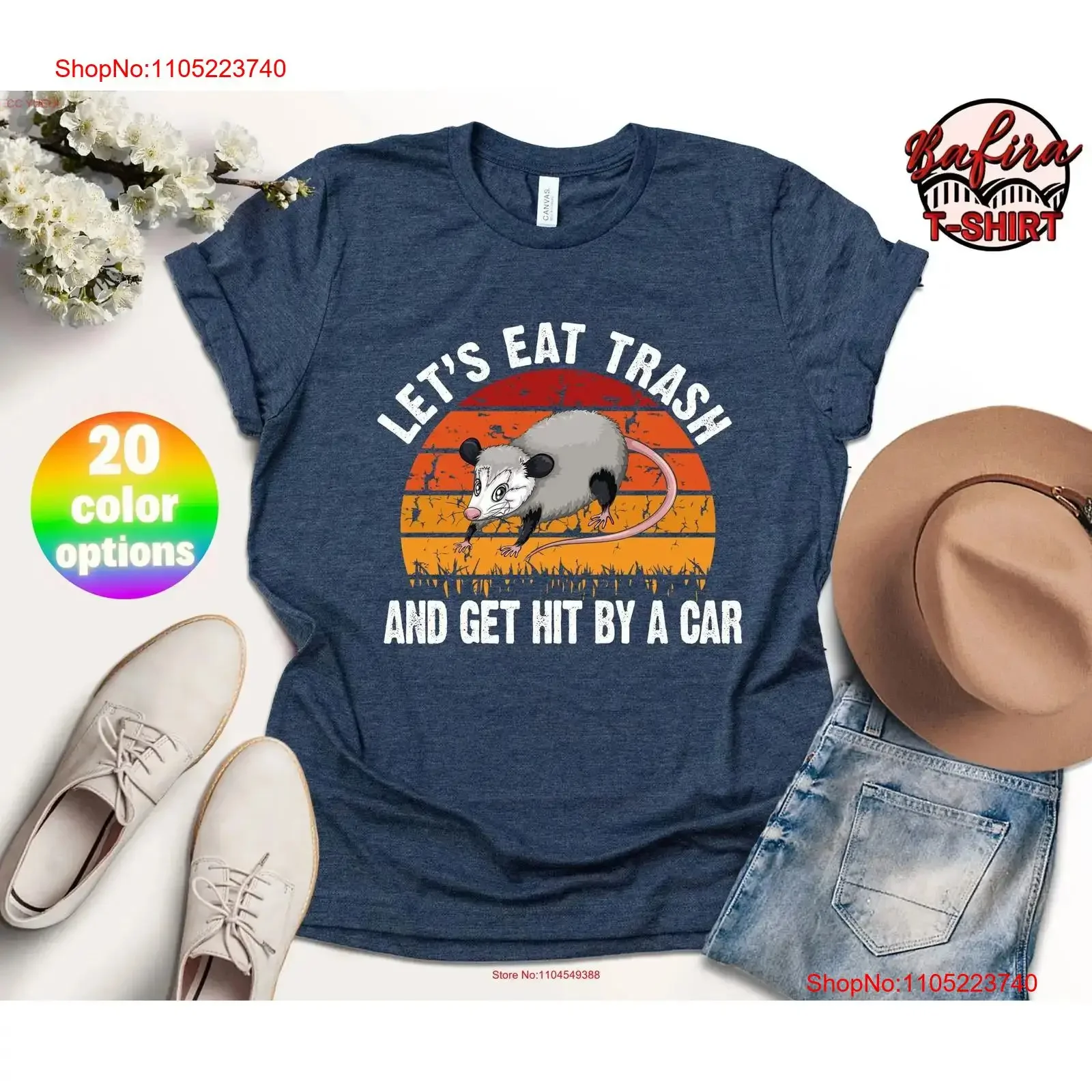 Фото Футболка Let's Eat Trash and Get Hit by car Опоссум Possum Funny Animal vintage Washed homme Стильная графика Мягкая слегка №1