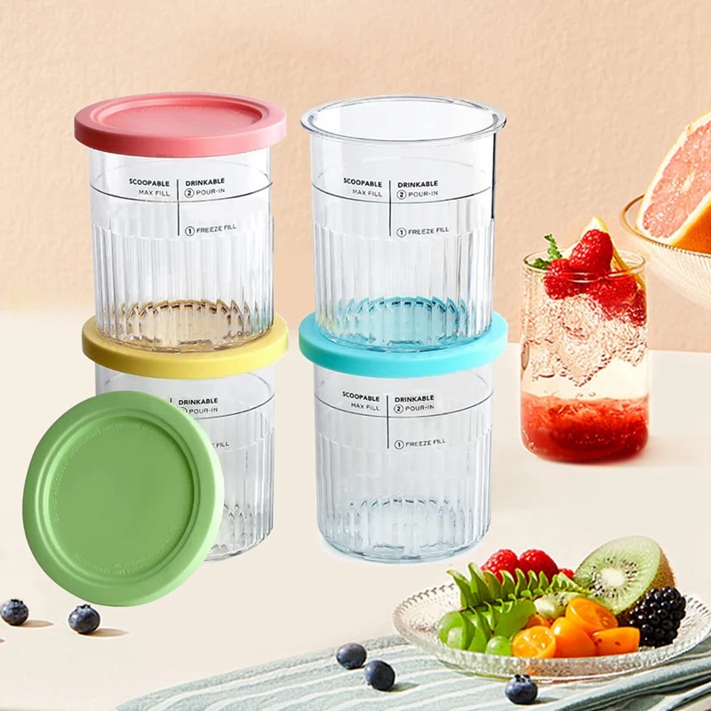 

4PCS Ice Cream Pints Cup Ice Cream Pint Storage For Ninja Creami NC500 NC501 Ice Cream Storage Containers Food Freezer