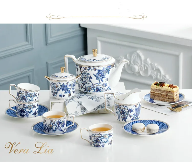 

Набор из 11 предметов кофейных чашек из костяного фарфора, высококачественный роскошный элегантный домашний керамический чайный сервиз для...