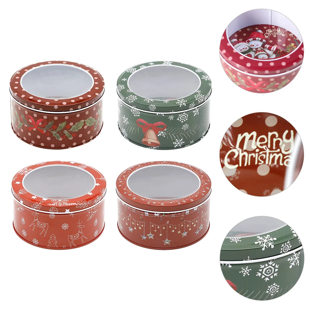 

Christmas Box Tin Tins Candy Cookie Gift Holiday Boxes Metal Tinplate Treat Jar Empty Round Can Chritsmas Nesting Containers