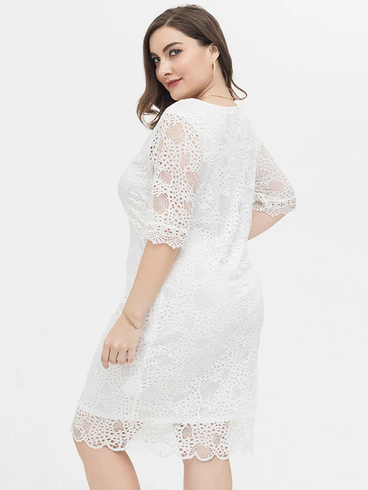 Plus Size For Women Clothing 2022 Summer Casual Short Sleeve V Neck Dress Fashion Women's Elegant Lace Wedding Dresses