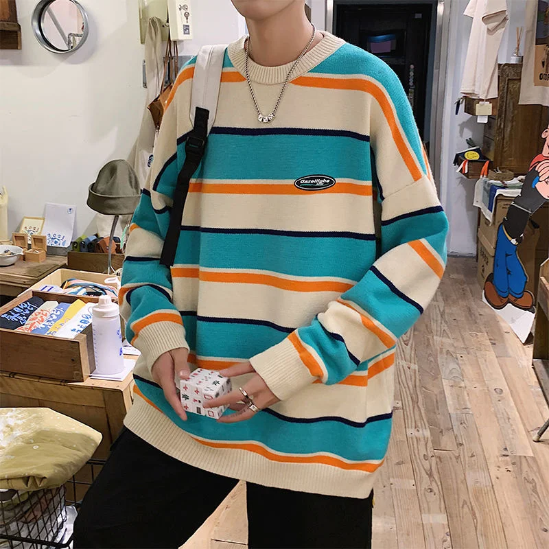 

Privathinker Men's Korean Striped Sweater Round Neck Oversized Knitted Fashion Brand Casual Pullovers Unisex Autumn Clothing