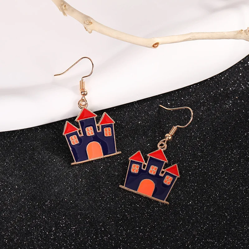 

New Halloween Earrings Castle Ghost Skull Magic Hat Earrings Personality Funny Fun Earrings Jewelry Gift