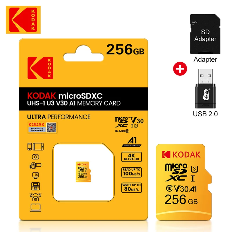 

Карта памяти Kodak Micro SD, 128 ГБ, 32 ГБ, 64 ГБ, 256 ГБ, класс 10