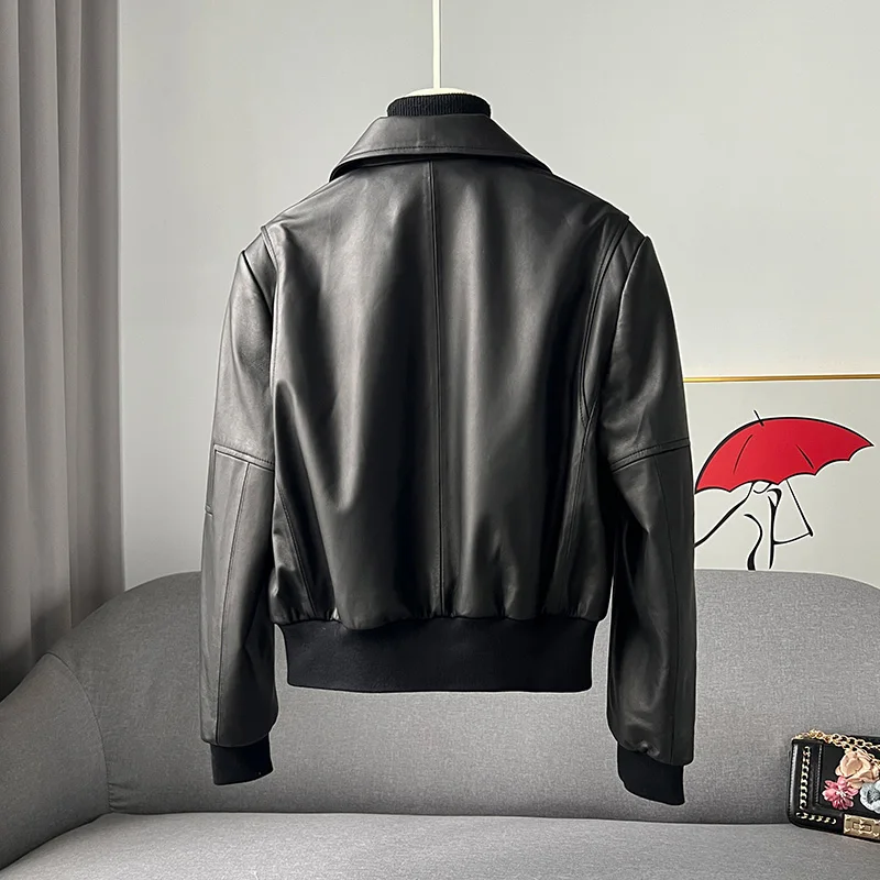 Lady Leather Jackets Solid Vegetable Tanned Genuine Sheepskin Coats Motorcycle Streetwear 2022 New CL4011