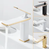 Luxury Bathroom Sink Faucet Single Lever Hot Cold Water Mixer Tap Deck Mounted Copper Long Spouts Faucet White Gold Black