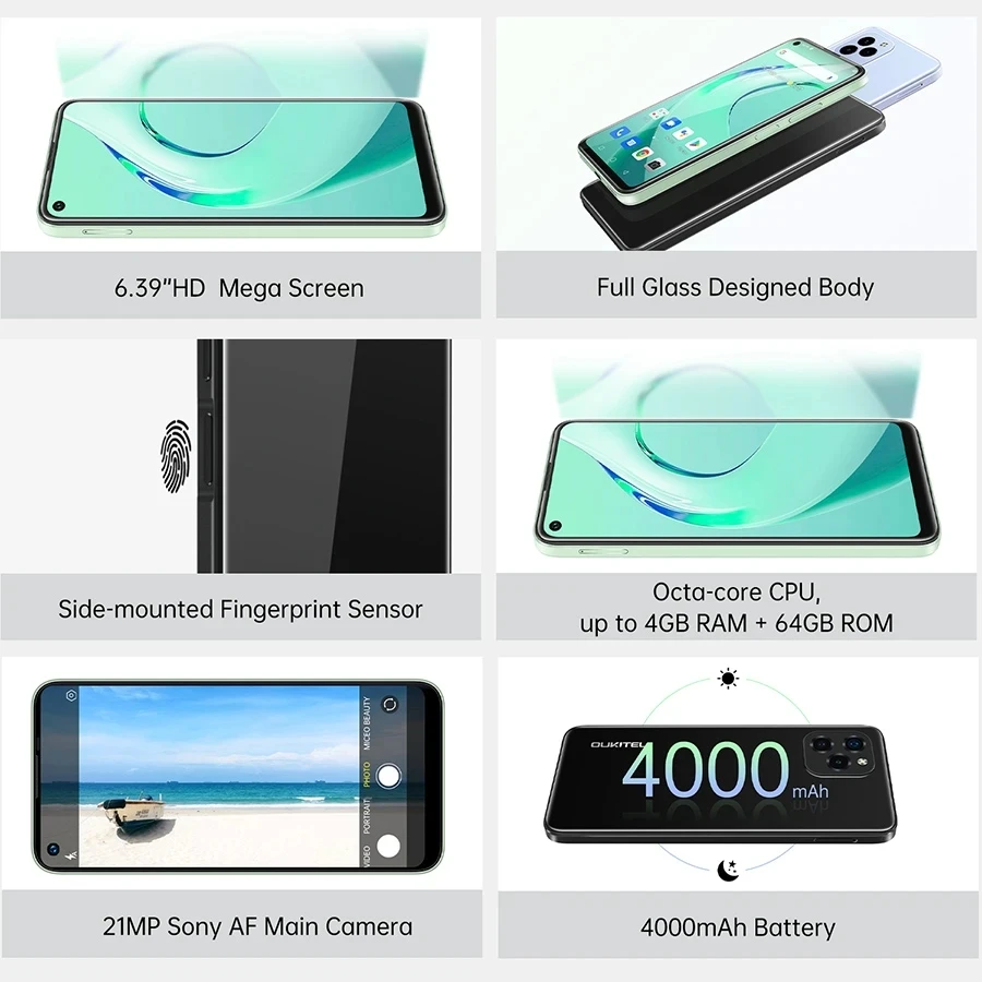 OUKITEL C21 Pro 6.39inches HD+Display Octa Core 4GB RAM 64GB ROM 21MP Rear Camera 4G LTE Dual SIM 4000mAh Android Mobile Phone