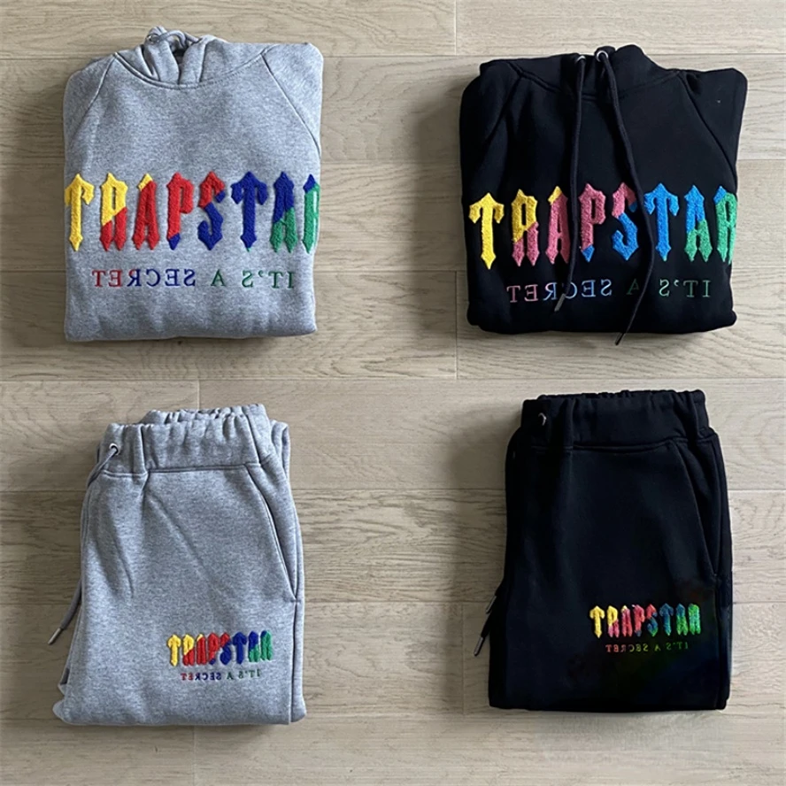 

High Quality Trapstar Towel Embroidered Hoodie Men Women Rainbow Colour Pullover Black Gray Hooded