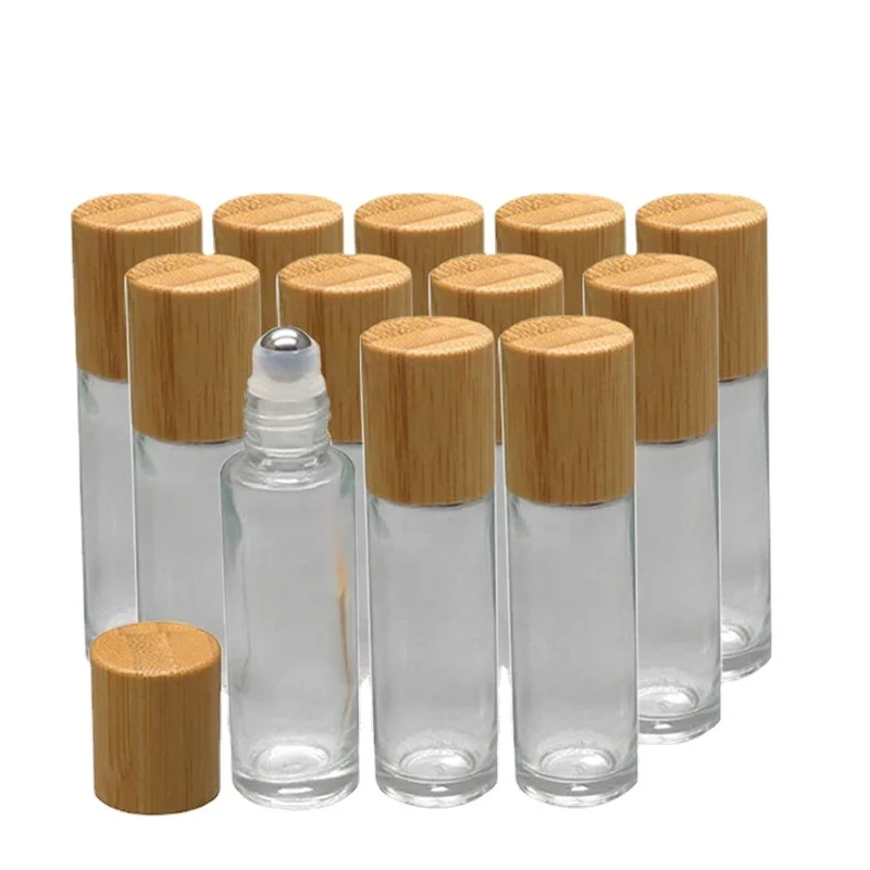 Glass Roller Bottles Refillable Container With Bamboo Lid Cosmetic Container