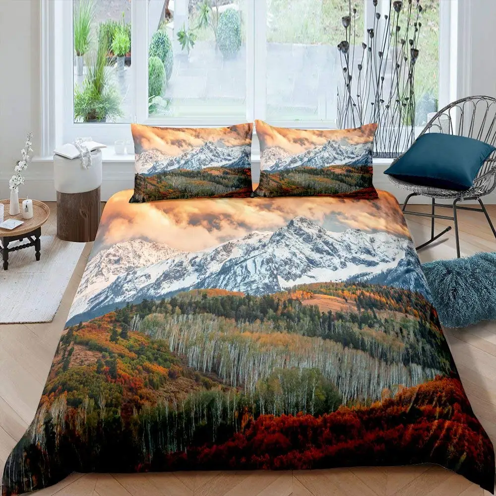 

Snow Mountain Duvet Cover Set Sea Set Sea Landscape King Size Comforter Cover Nature Scenery Polyester Quilt Cover Waves Bedding