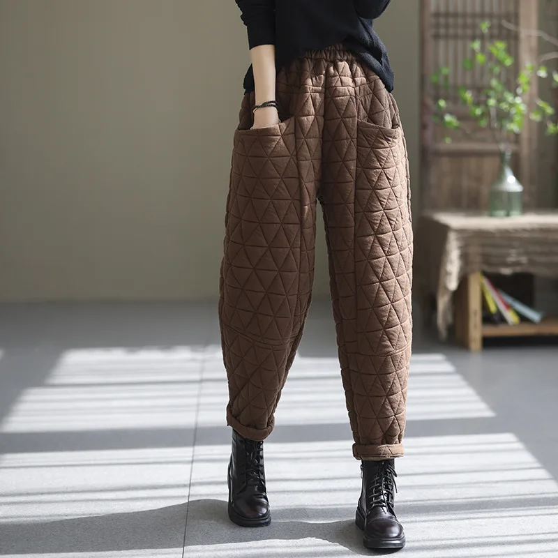 Cotton Pants Women Winter Jacketed Cotton Pants Long Pants Oversize Retro Thick Straight Tube Warm Girl Wear Thick Pants Outfit