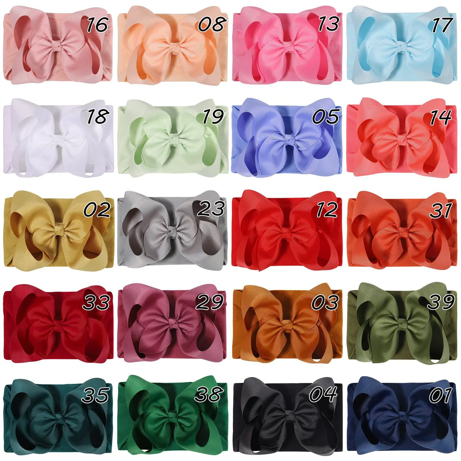 

10Pcs/Lot,Large 5"Solid Ribbon Hair Bow With Wide Nylon Headbands Kids Soft Bowknot Nylon Turban Children Girls Hair Accessories