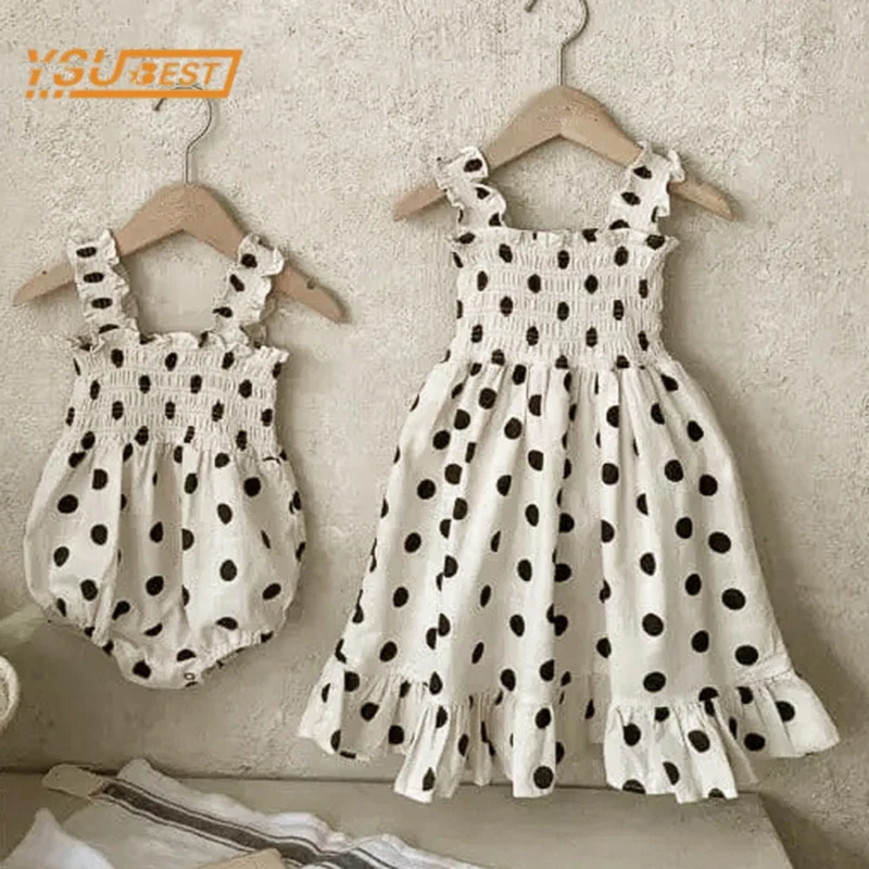 

Toddler Baby Girls Wave Point Dresses Summer Girls Baby Romper Infant Children Cotton Sleeveless One-piece Romper