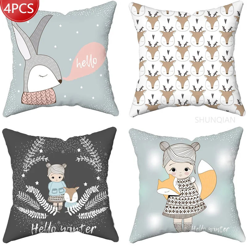 

Cartoon fox girl Pillow Cover Customize Pillow Case Modern Home Decorative Pillowcase For Living Room 45X45cm