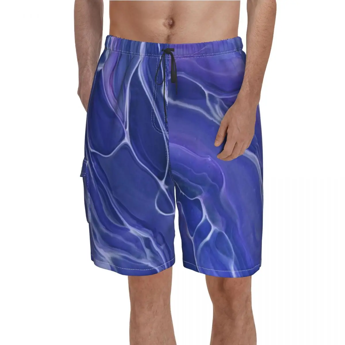 

Lavender Blue Marble Board Shorts Fantasy Violet Abstraction Board Short Pants Elastic Waist Comfortable Printed Swim Trunks 2XL