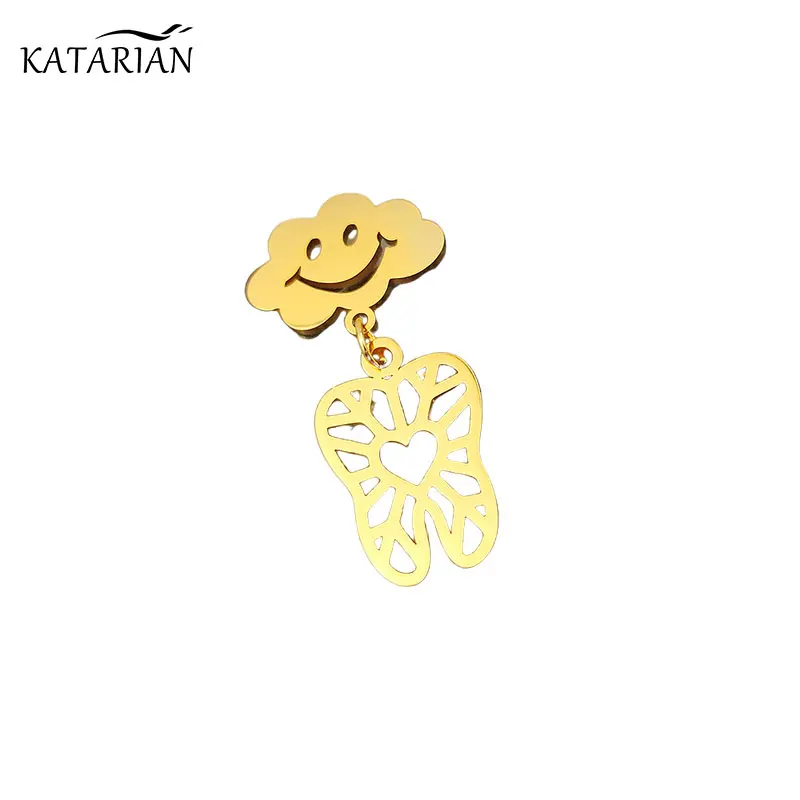 

Brooch Gold Smiling Face Brooch Peach Heart Tooth Brooch Stainless Steel Pin Gift Handmade Clothing Accessorie