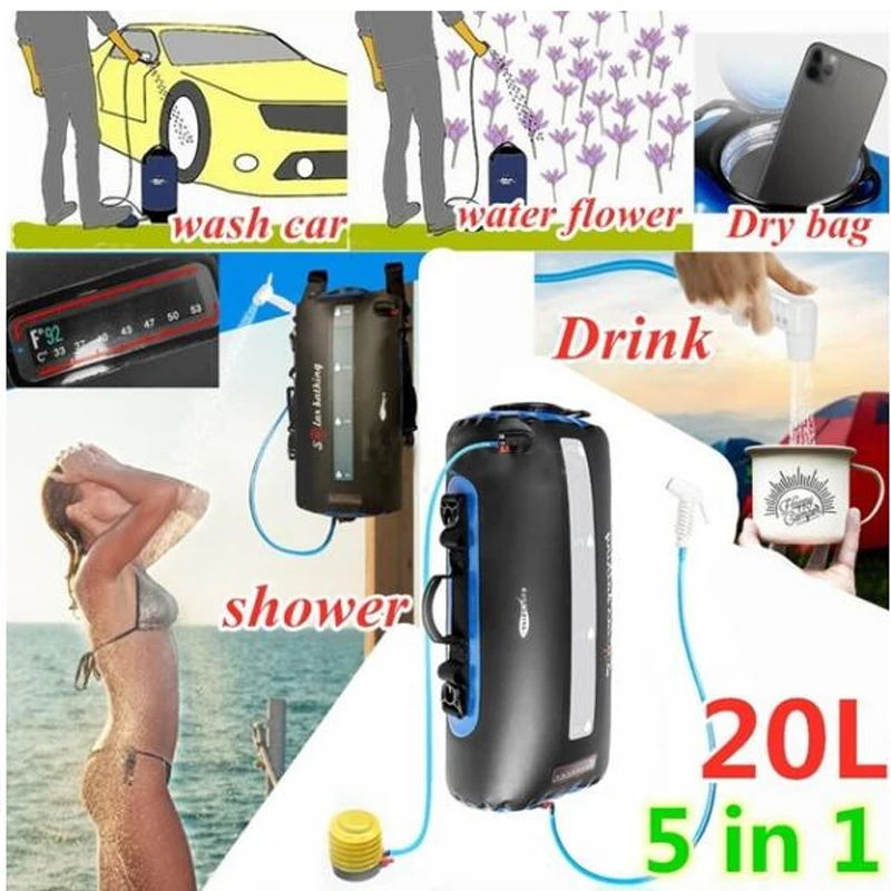 

20L Summer Camping Solar Shower Water Bag Portable Multifunctional Outdoor Travel Hiking Solar Bathing Heating Picnic Water Bag