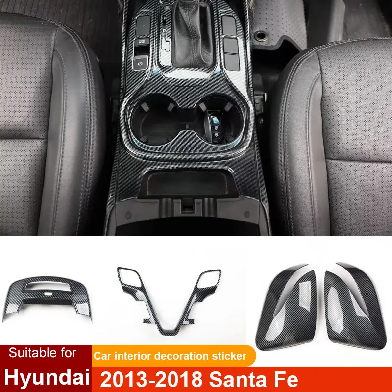 Фото Для Hyundai Santa Fe 2013-2018: наклейка на панель переключения передач на руле, карбоновый стиль, модификация, декор интерьера, защита №1