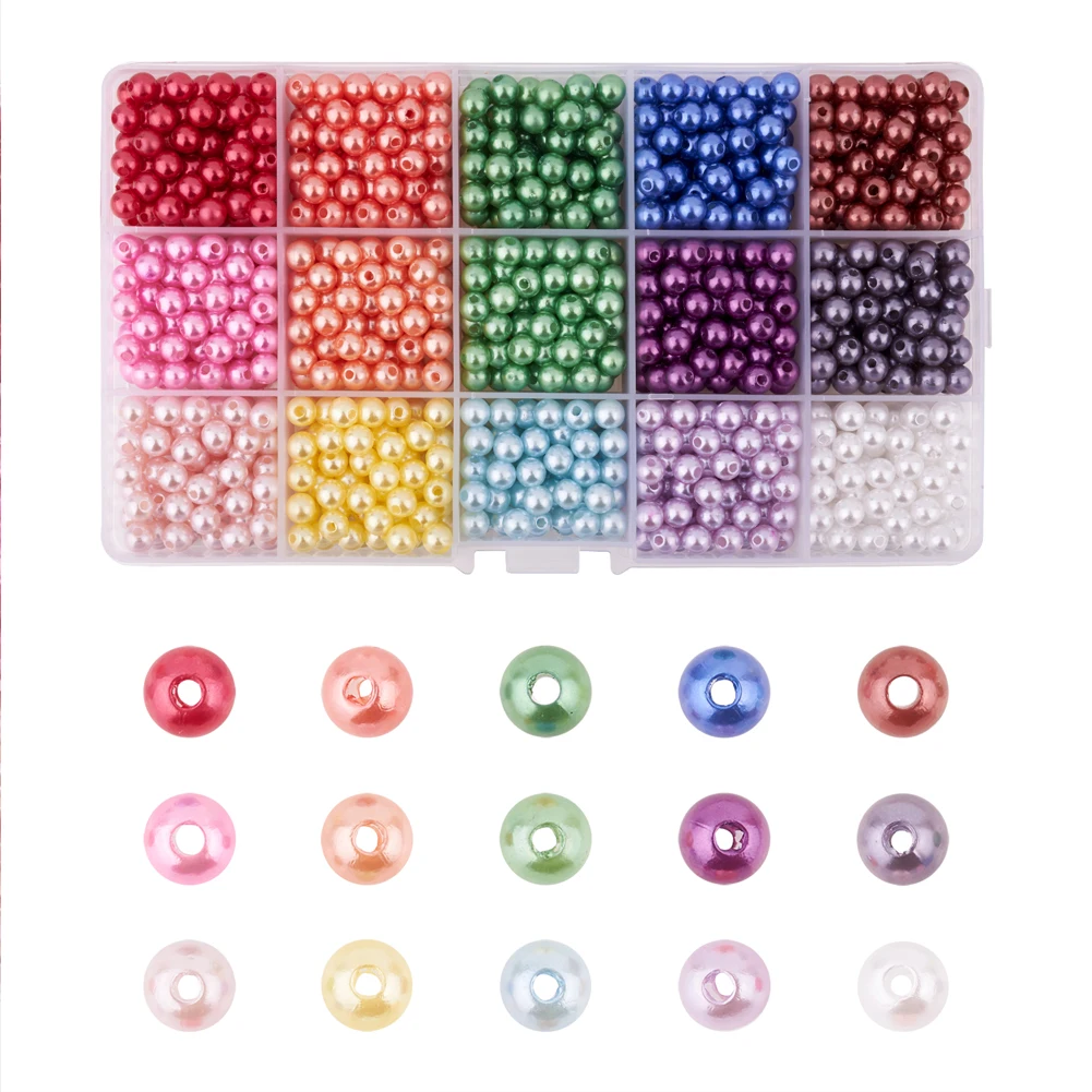 

1350pcs/box Imitation Pearl Acrylic Beads Dyed Round Mixed Color For DIY Bracelet Necklace Jewelry Making 6x5.5mm Hole 1.5~2mm